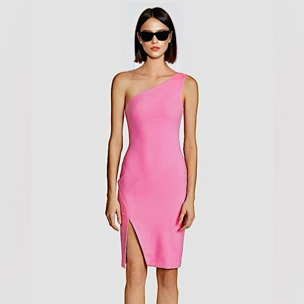 Likely “Helena” One- Shoulder Front Slit Mini- dress, Pink, Size 0